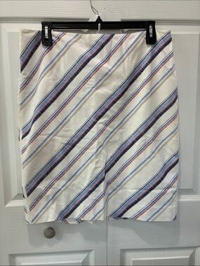 White House Black Market Cream Skirt with Blue & Red Stripes
